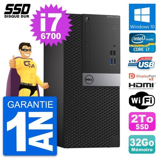 PC de escritorio Dell OptiPlex 7040 - Procesador Intel i7-6700, 32GB de RAM, 2TB SSD, HDMI, WiFi