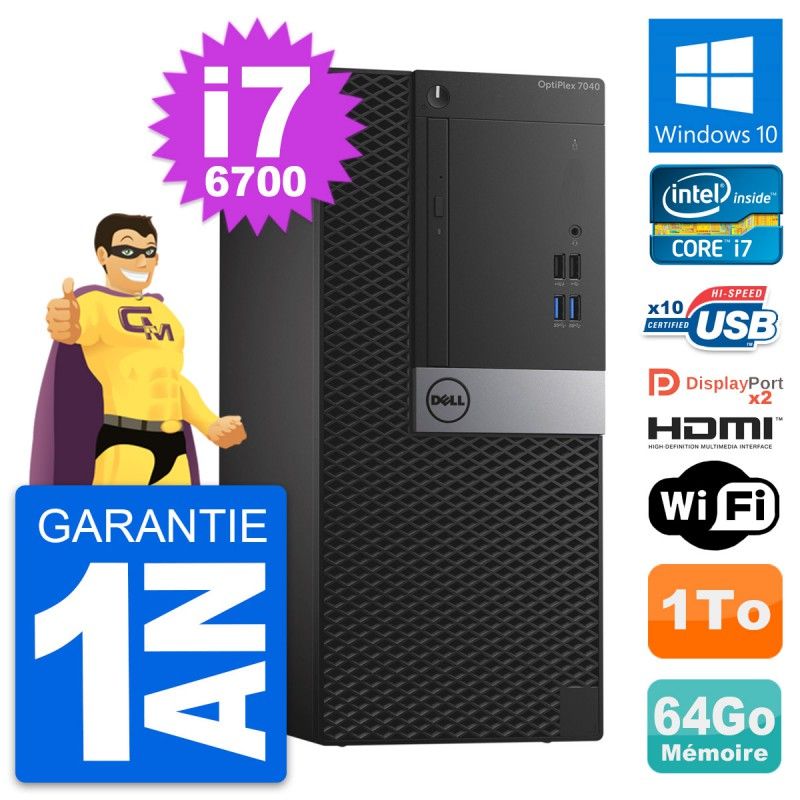 Dell OptiPlex 7040 Desktop PC - Core i7-6700, 64GB RAM, 1TB HDD, Windows 10