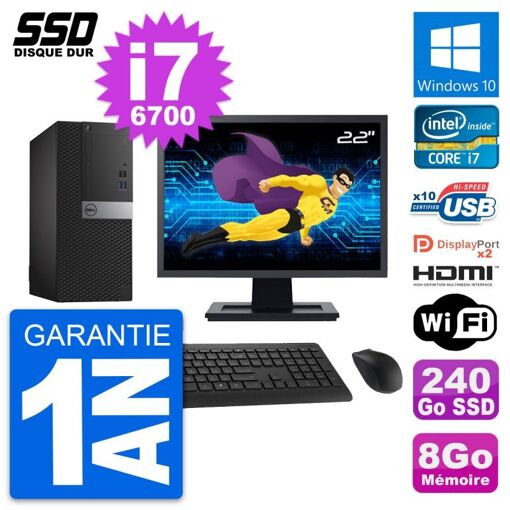PC de escritorio Dell OptiPlex 7040 - Pantalla de 22', Intel i7-6700, 8GB de RAM, 240GB SSD, HDMI