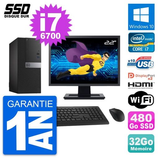 PC de escritorio Dell OptiPlex 7040 - Pantalla de 22'', Procesador Intel Core i7-6700, 32GB de RAM, 480GB SSD, HDMI
