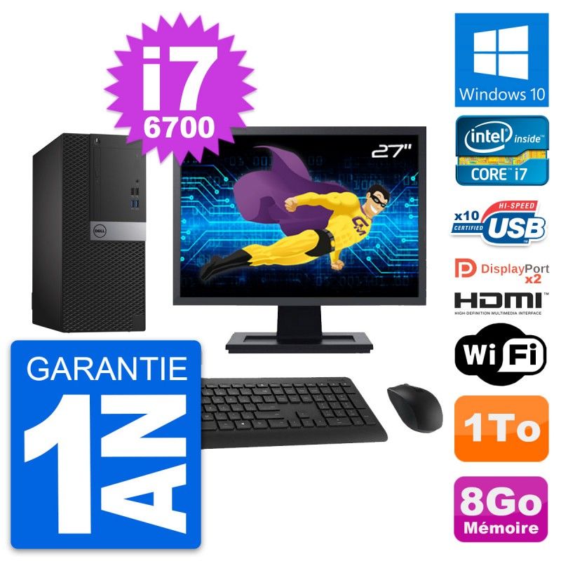 Dell OptiPlex 7040 Desktop Computer, 27" Screen, Core i7-6700, 8GB RAM, 1TB HDD, HDMI