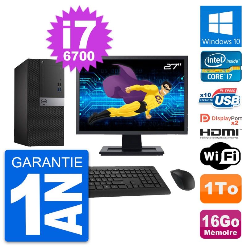 Dell OptiPlex 7040 Desktop PC - 27" Screen, i7-6700, 16GB RAM, 1TB HDD, HDMI, WiFi