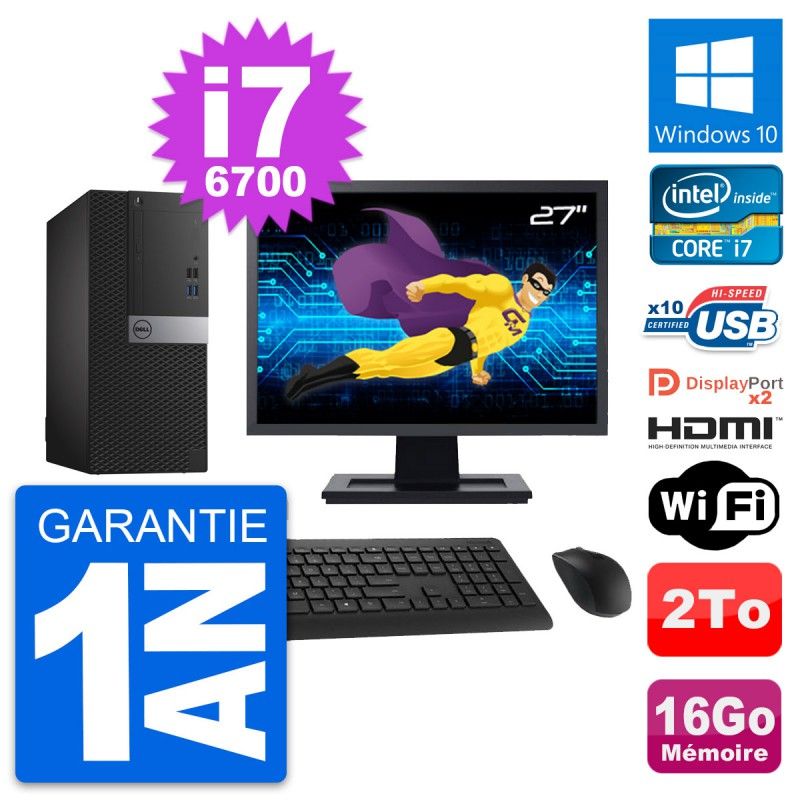 Dell OptiPlex 7040 Desktop PC - 27" Display, i7-6700, 16GB RAM, 2TB Storage, HDMI