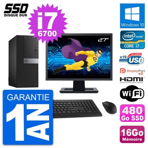 Computadora de escritorio Dell OptiPlex 7040, pantalla de 27', procesador Core i7-6700, 16GB de RAM, 480GB SSD, HDMI, WiFi