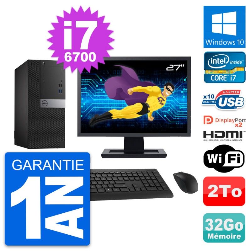 Dell OptiPlex 7040 Desktop Computer - 27" Screen, i7-6700, 32GB RAM, 2TB HDD, HDMI