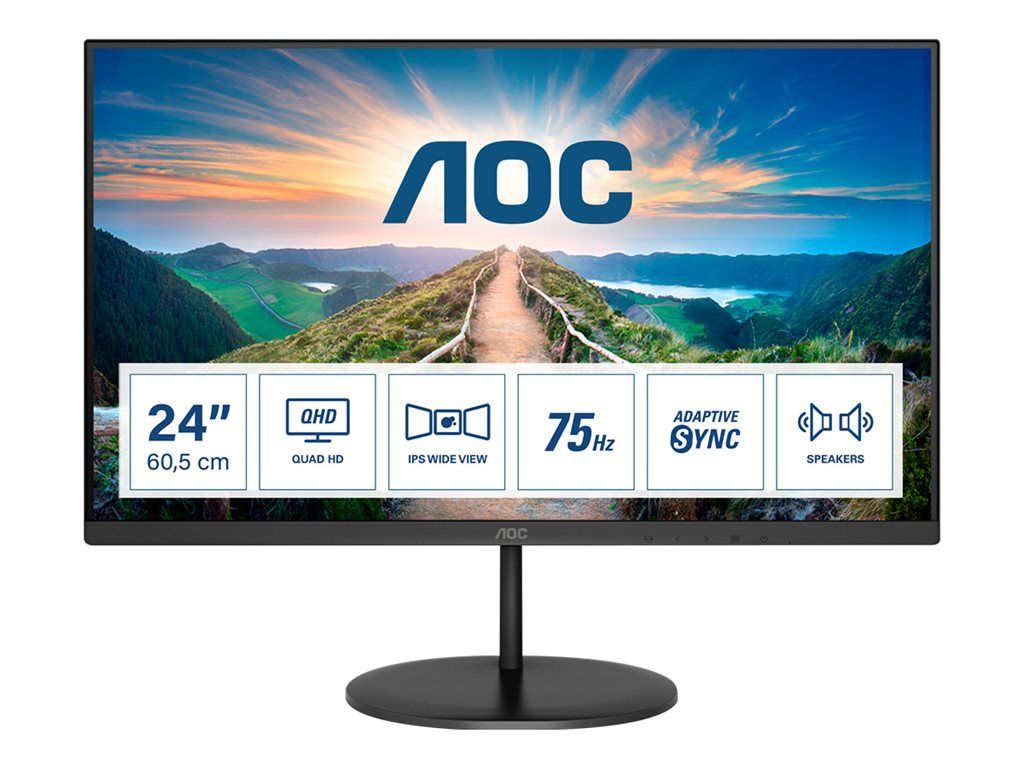 AOC Q24V4EA - 24-inch LED Monitor - QHD 2560x1440 @ 75Hz - IPS - 250 cd/m² - 4ms Response Time - HDMI, DisplayPort - Speakers - Black