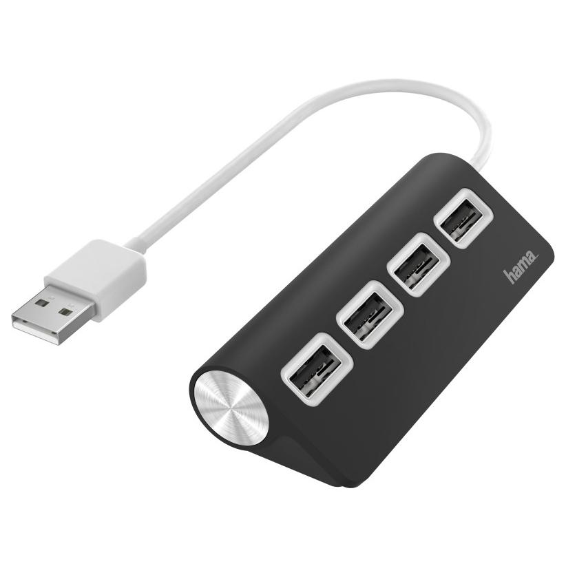 Hama USB 2.0 Hub & Adapter - 480 Mbit/s, Black