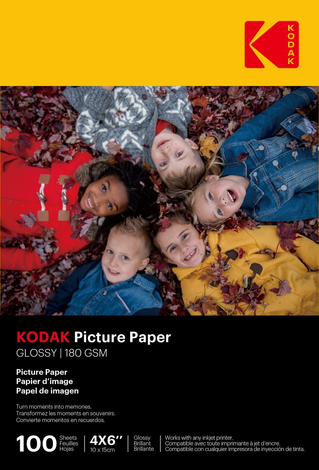 Kodak Photo Paper, 100 Sheets, 180gsm Glossy, A6 (10x15cm), Inkjet Printing - 9891094