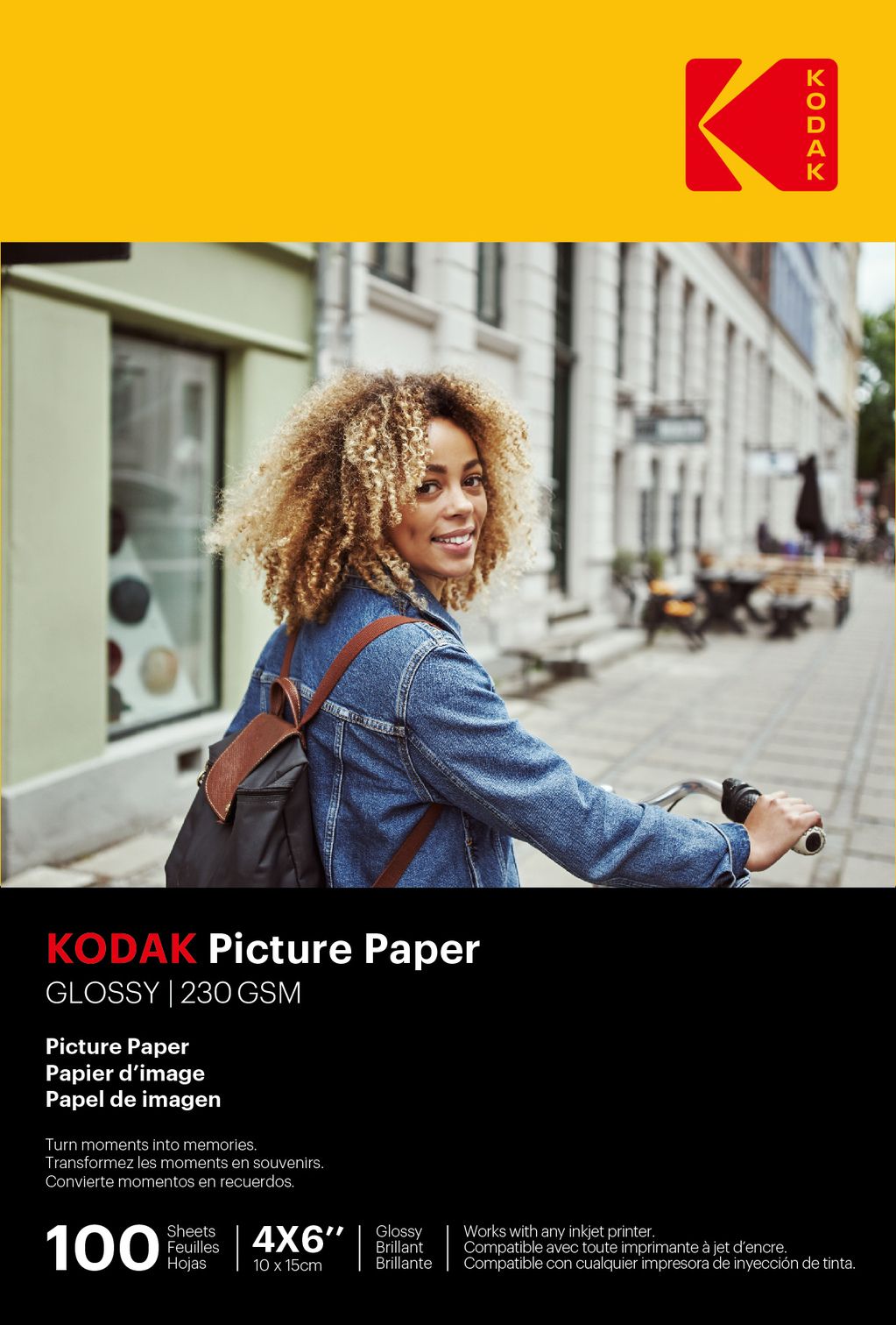 Kodak Photo Paper, 100 Sheets, 230gsm Glossy, A6 (10x15cm), Inkjet Printing - 9891095