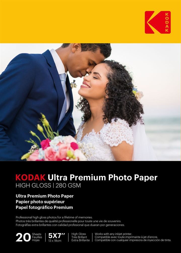 Kodak Photo Paper, 20 Sheets, 280gsm Glossy, 13x18 cm, Inkjet Printing - 9891096