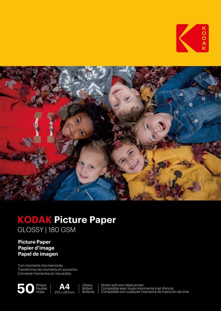Kodak A4 Photo Paper, 50 Sheets, 180gsm Glossy, Inkjet Printing - 9891101
