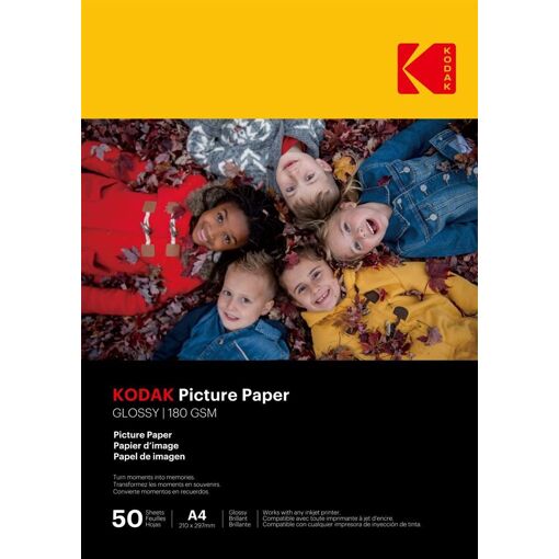 Papier photo Kodak A4, 50 feuilles, 180 g/m² brillant, impression jet d'encre - 9891101