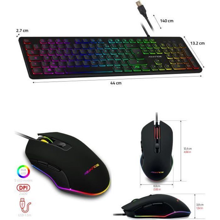 Kit de juego Advance PRO-GTA210 2 en 1 (PS5, Xbox, Switch, PC) Ratón y teclado RGB