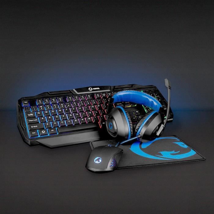 Nedis 4-in-1 Gaming Kit (Keyboard, Headset, Mouse and Mousepad) - Black/Blue - AZERTY