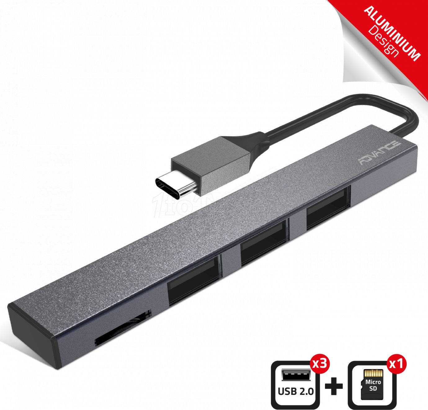 Advance Xpand Smart USB 2.0 Type C Hub - 3-Port A + Micro-SD Reader