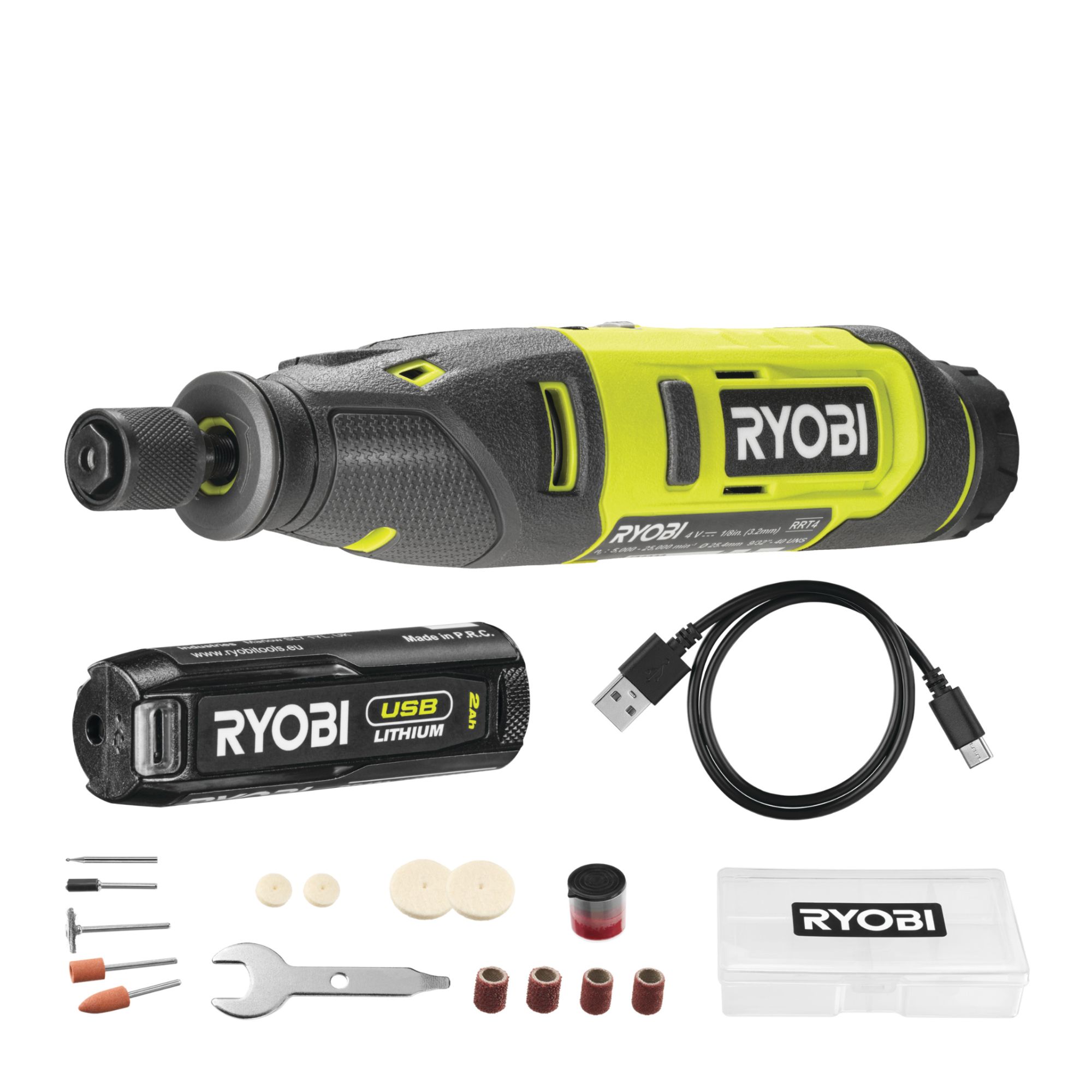 Ryobi Multi-Tool - 4V RRT4-120GA15 with 1 Battery, USB C Cable and 15 Accessories