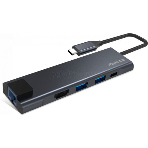 Adaptateur Advance Xpand Smart USB 3.0 Type C vers HDMI + RJ45 et Hub 3 ports