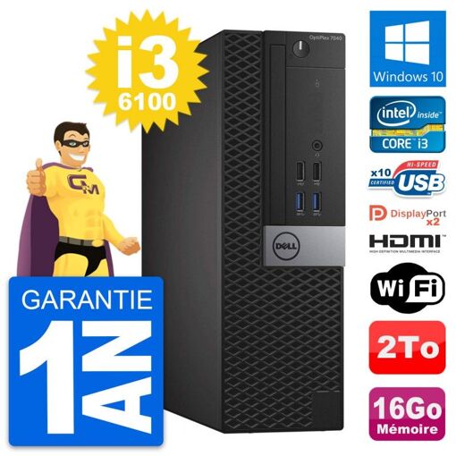 PC Dell OptiPlex 7040 SFF, Intel Core i3-6100, 16GB RAM, 2TB HDD, HDMI, WiFi