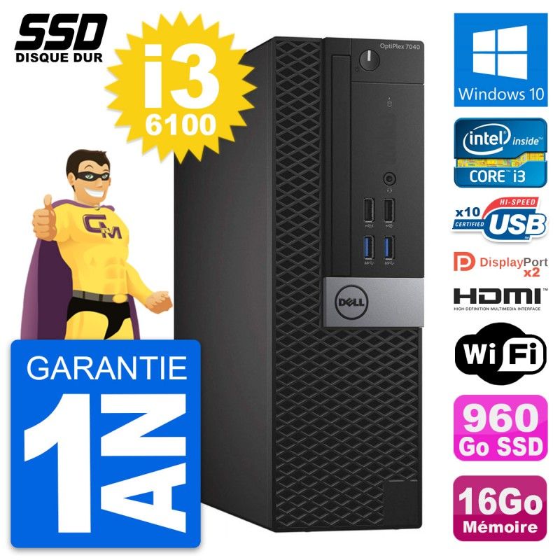Dell OptiPlex 7040 SFF Core i3-6100 16GB RAM 960GB SSD HDMI Windows 10 Wifi