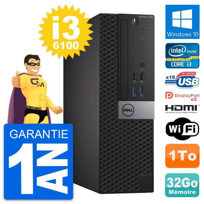 Dell OptiPlex 7040 SFF Core i3-6100 32GB RAM 1TB HDD HDMI Windows 10 Wifi
