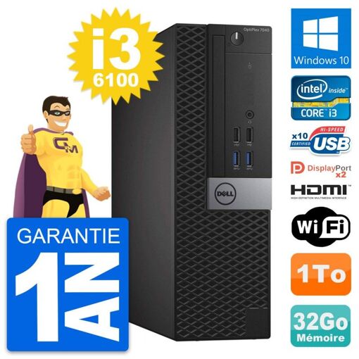 Dell OptiPlex 7040 SFF Core i3-6100 32GB RAM 1TB HDD HDMI Windows 10 Wifi