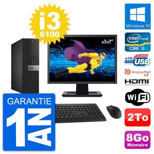 PC Dell OptiPlex 7040 SFF - Pantalla de 22', Intel Core i3-6100, 8 GB RAM, 2 TB HDD