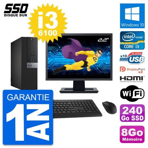 Computadora Dell OptiPlex 7040 SFF - Pantalla de 22', Intel i3-6100, 8 GB de RAM, 240 GB SSD, HDMI