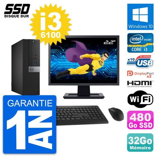 Computadora Dell OptiPlex 7040 SFF - Pantalla de 22', Intel Core i3-6100, 32GB de RAM, SSD de 480GB