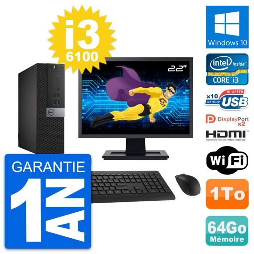 Computadora Dell OptiPlex 7040 SFF | Pantalla de 22'' | i3-6100 | 64GB RAM | 1TB Almacenamiento