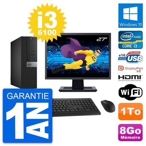 Computadora Dell OptiPlex 7040 SFF - Pantalla de 27", Intel Core i3-6100, 8 GB de RAM, 1 TB HDD, HDMI