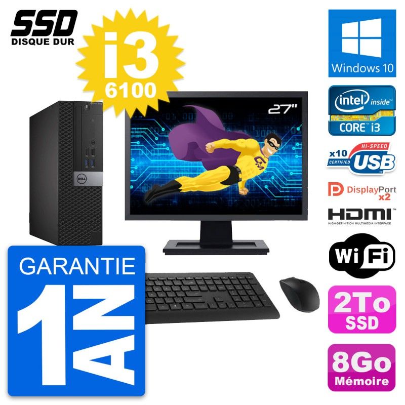 Dell OptiPlex 7040 SFF Desktop PC - 27" Screen, Intel i3-6100, 8GB RAM, 2TB SSD, HDMI