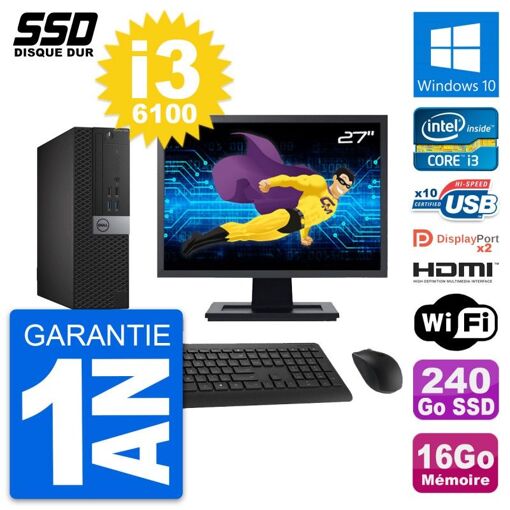 Computadora Dell OptiPlex 7040 SFF - Pantalla de 27'', Intel Core i3-6100, 16 GB de RAM, SSD de 240 GB