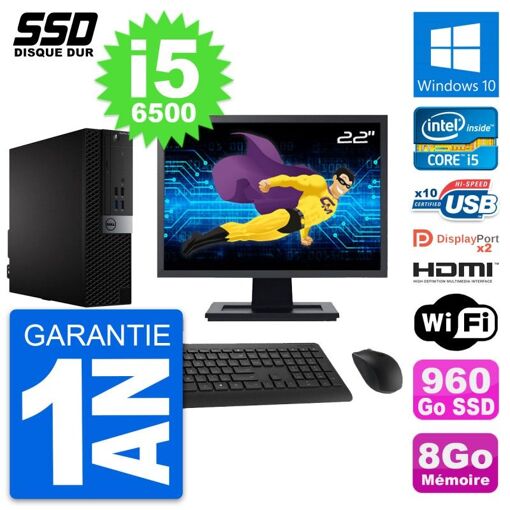 Computadora Dell OptiPlex 7040 SFF - Pantalla de 22', Intel i5-6500, 8GB RAM, 960GB SSD, HDMI, Windows 10, WiFi