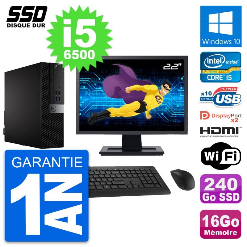 Dell OptiPlex 7040 SFF PC - 22" Screen, Core i5-6500, 16GB RAM, 240GB SSD, HDMI