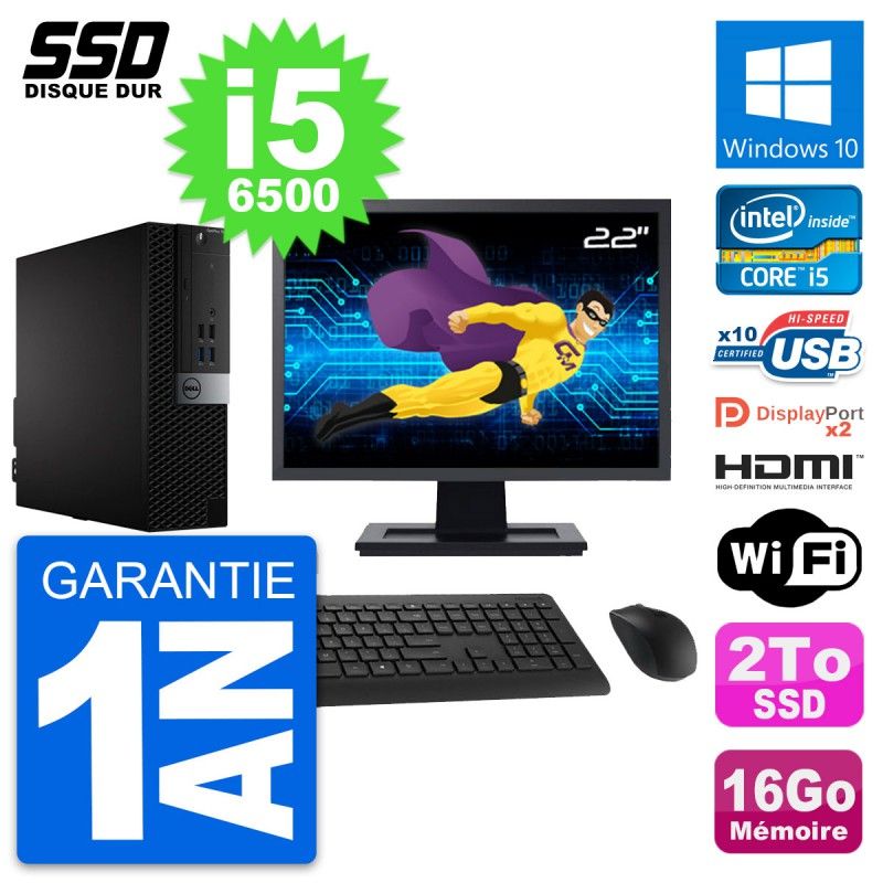 Dell OptiPlex 7040 SFF PC - 22" Screen, Intel i5-6500, 16GB RAM, 2TB SSD, HDMI