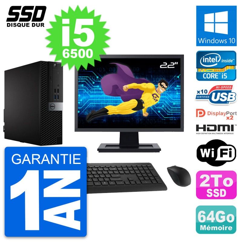 Dell OptiPlex 7040 SFF Computer - 22" Screen, Intel i5-6500, 64GB RAM, 2TB SSD, HDMI
