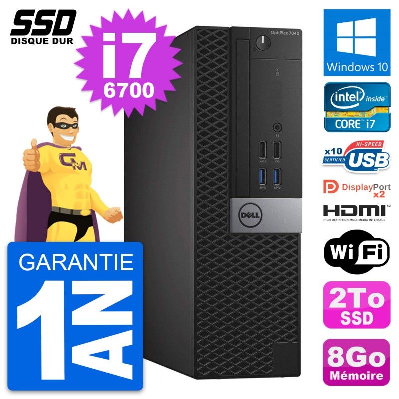 Dell OptiPlex 7040 SFF PC - Intel i7-6700, 8GB RAM, 2TB SSD, HDMI, WiFi, Windows 10