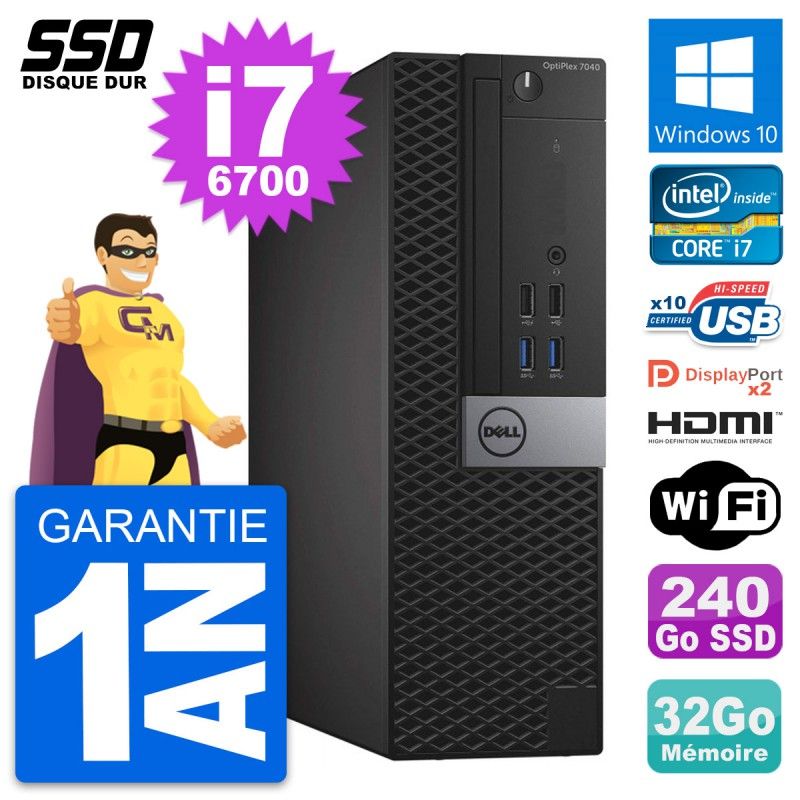 Dell OptiPlex 7040 SFF - Core i7-6700, 32GB RAM, 240GB SSD, HDMI, WiFi