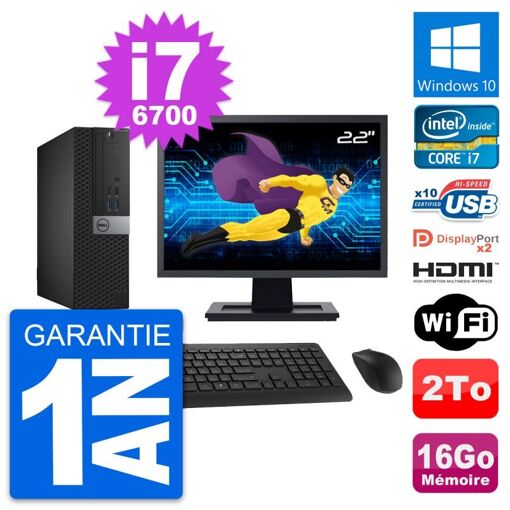 Computadora Dell OptiPlex 7040 SFF - Pantalla de 22', i7-6700, 16GB de RAM, 2TB HDD, HDMI, WiFi