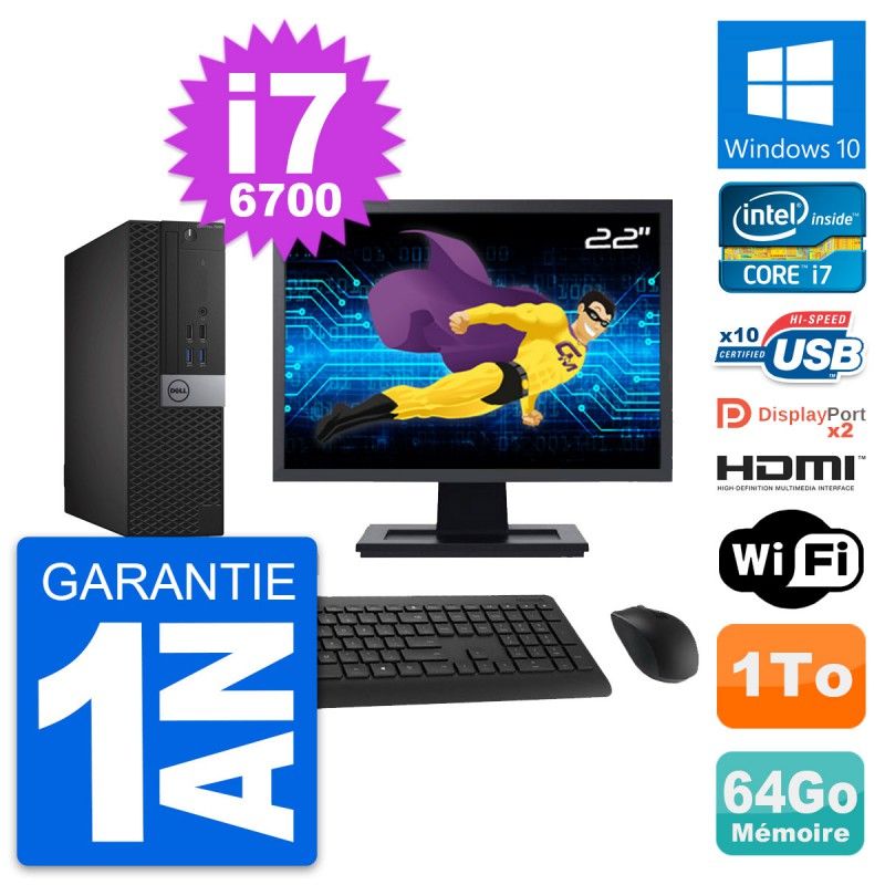 Dell OptiPlex 7040 SFF Computer | 22" Screen | i7-6700 | 64GB RAM | 1TB HDD | HDMI