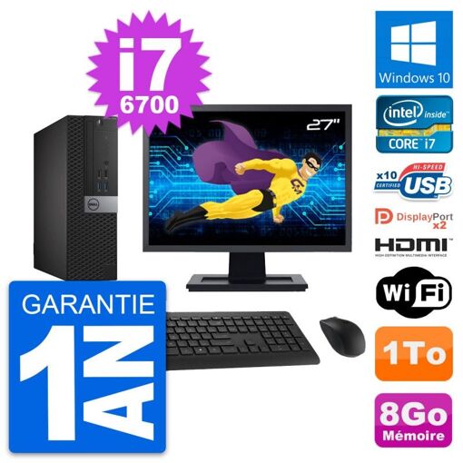 Computadora de escritorio Dell OptiPlex 7040 SFF - Pantalla de 27', Intel Core i7-6700, 8 GB RAM, 1 TB HDD, HDMI, WiFi