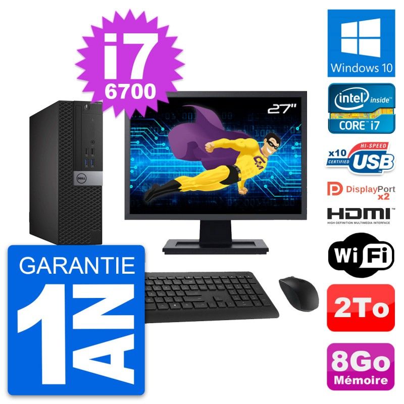 Dell OptiPlex 7040 SFF Computer - 27" Screen, Core i7-6700, 8GB RAM, 2TB HDD, HDMI, WiFi