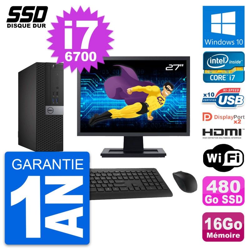 Dell OptiPlex 7040 SFF Computer - 27" Screen, Core i7-6700, 16GB RAM, 480GB SSD