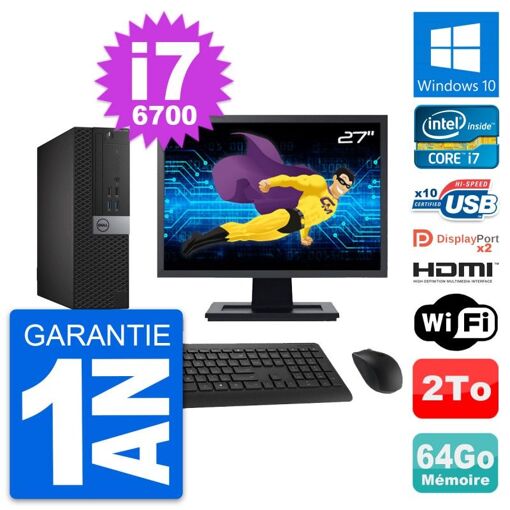 Computadora Dell OptiPlex 7040 SFF - Pantalla de 27", i7-6700, 64GB de RAM, Disco duro de 2TB, HDMI