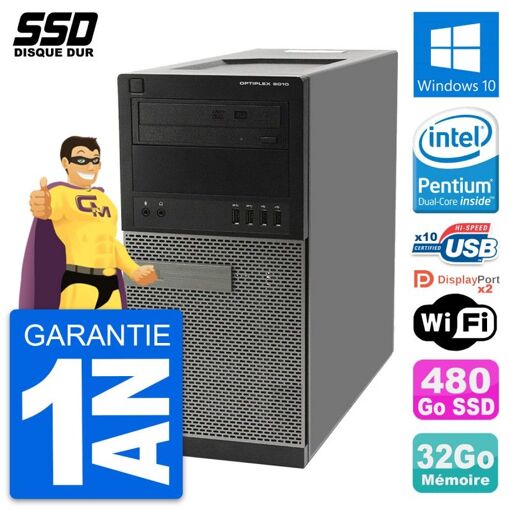 PC de escritorio Dell OptiPlex 9010 - Procesador Intel Pentium G630, 32GB de RAM, 480GB SSD, Windows 10, WiFi
