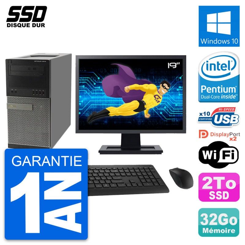 Dell OptiPlex 9010 Desktop PC - 19" Screen, Intel G630, 32GB RAM, 2TB SSD, Windows 10, WiFi