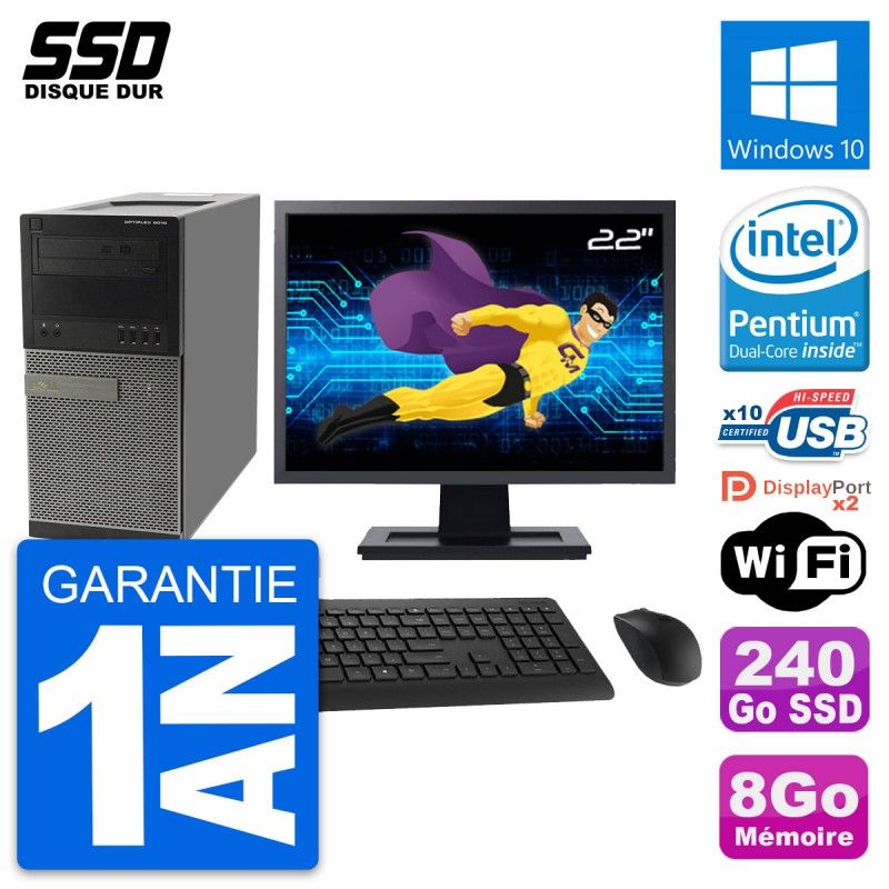Dell OptiPlex 9010 Desktop Computer - 22" Screen, Intel Pentium G630, 8GB RAM, 240GB SSD, Windows 10