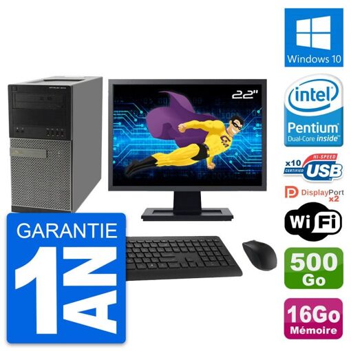 Computadora de escritorio Dell OptiPlex 9010, pantalla de 22', procesador Intel Pentium G630, 16 GB de RAM, disco duro de 500 GB, Windows 10, WiFi