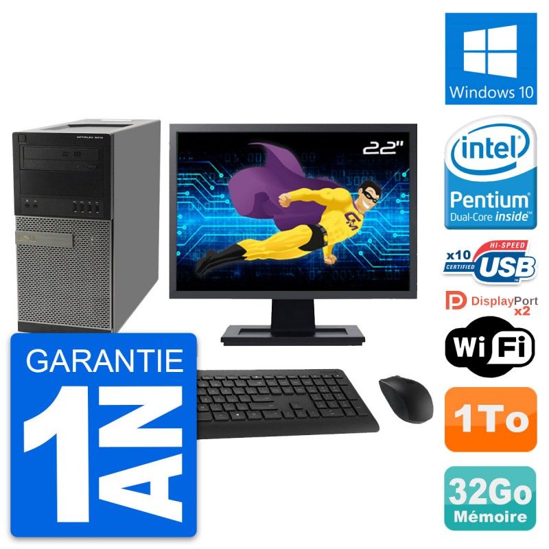 Dell OptiPlex 9010 Desktop PC - 22" Screen, Intel G630, 32GB RAM, 1TB HDD, Windows 10, WiFi