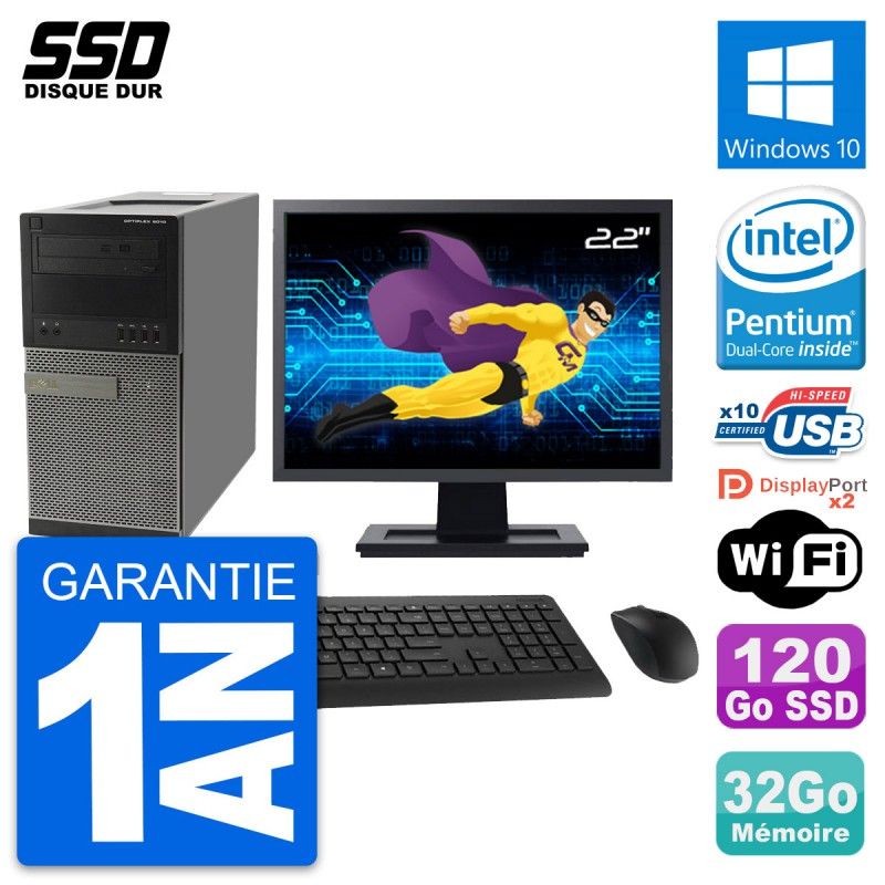 Dell OptiPlex 9010 Desktop PC - 22" Screen, Intel Pentium G630, 32GB RAM, 120GB SSD, Windows 10